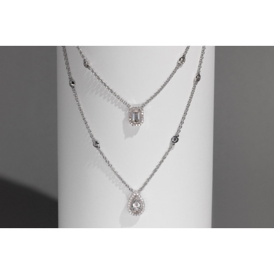  Delicate Layered Necklace  (Pear-shaped and Emerald-shaped diamonds)